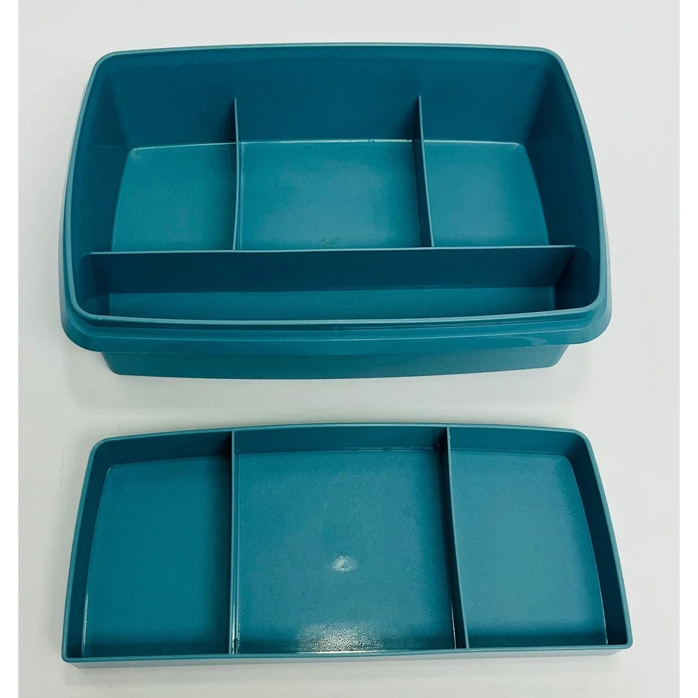 Vintage Tupperware TupperCraft Blue Stow & Go Snack Craft Container 767-2 w Lid